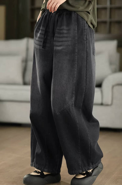 Vaqueros retro de invierno lavados, gruesos y afelpados, informales, con cordones