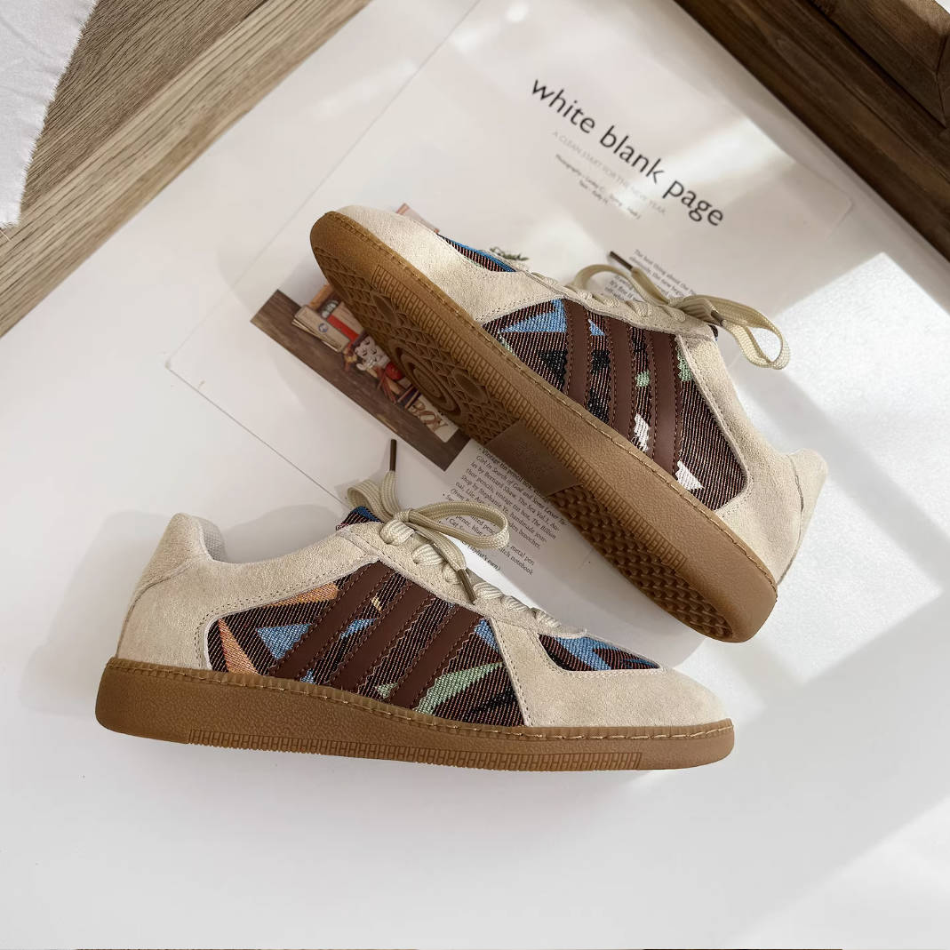Retro Leather Sueded Patchwork Round Toe Casual Sneakers