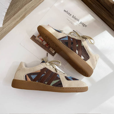 Retro Leather Sueded Patchwork Round Toe Casual Sneakers