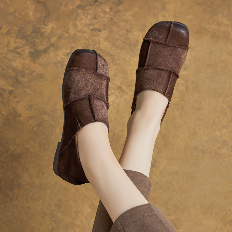 Retro Casual Leather Patchwork Flat Sole Slip-On Shoes