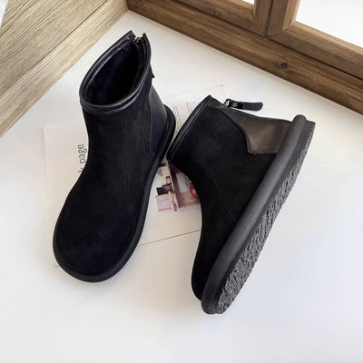 Vintage Simple Leather Sueded Zipper Casual Fleece-Lined Ankle Boots