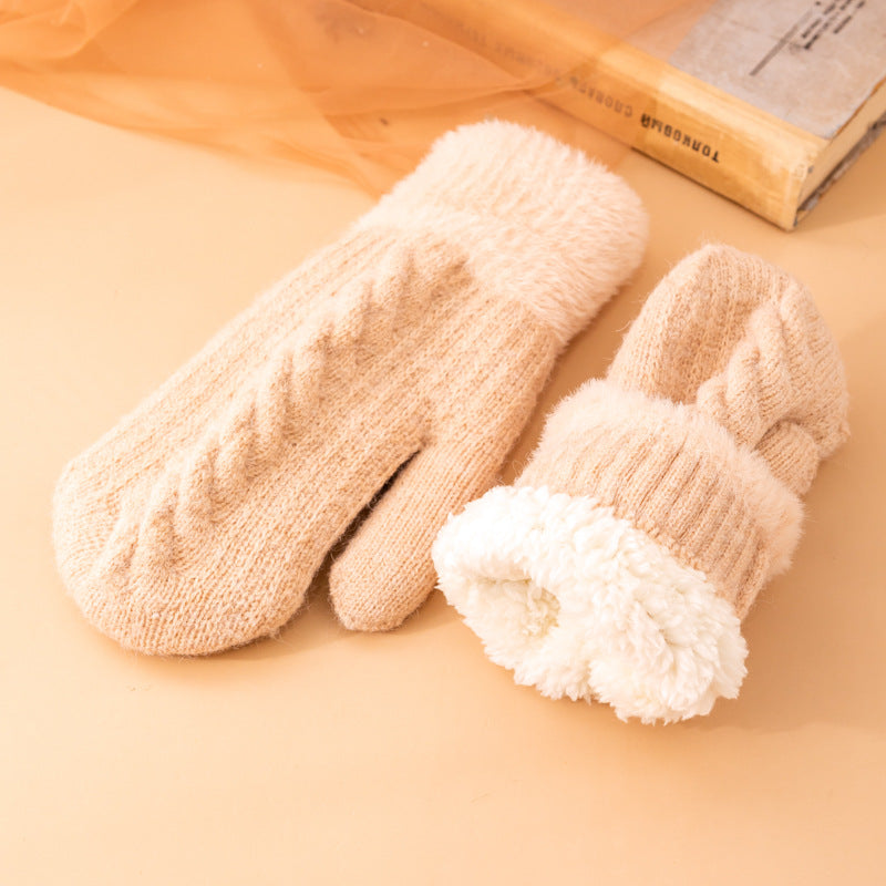 Winter Warm Knitted Patchwork Cotton-In Soft Thick Mittens