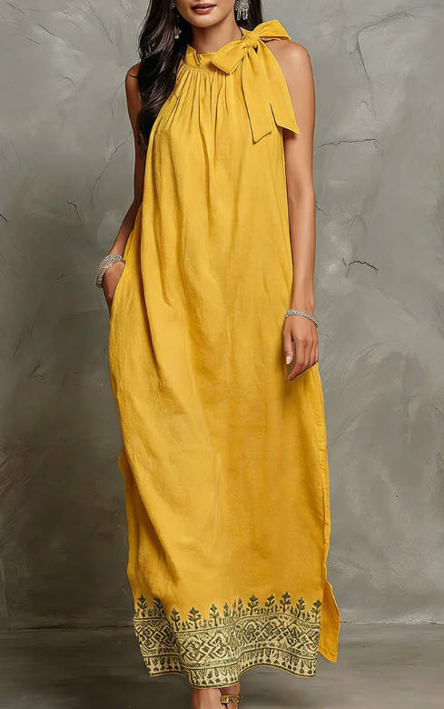 long dress loose Summer Casual Round Neck Floral Sleeveless Loose Long Dress – Babakud