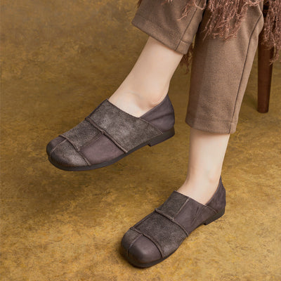 Retro Casual Leather Patchwork Flat Sole Slip-On Shoes