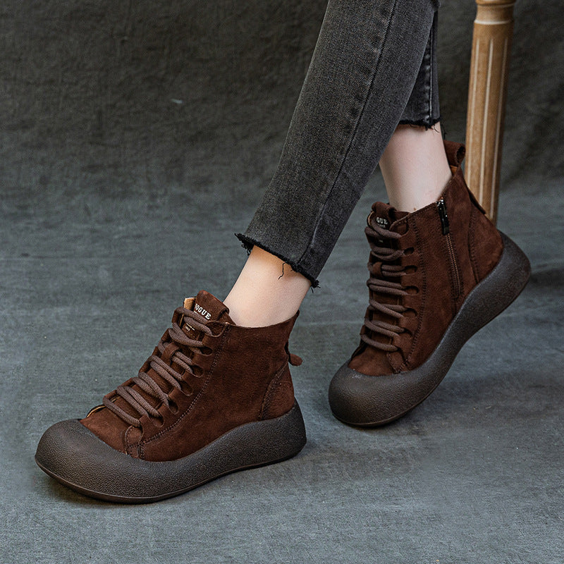 Babakud Retro Top Leather Fashion Patchwork Soft Sole Zipper Boots