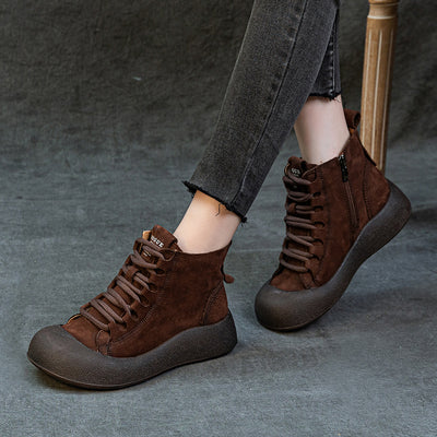 Babakud Retro Top Leather Fashion Patchwork Soft Sole Zipper Boots