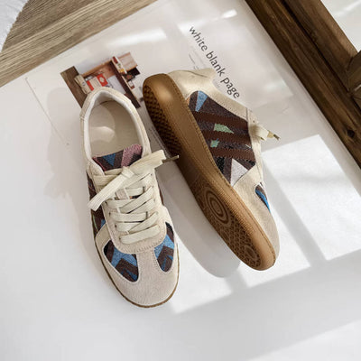 Retro Leather Sueded Patchwork Round Toe Casual Sneakers