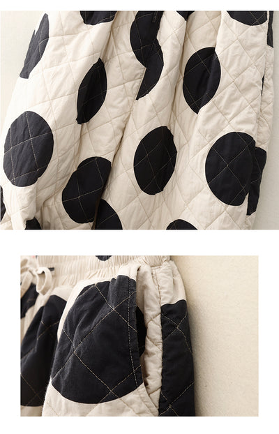 Women Winter Quilted Polka Dot Wide-Leg Cotton Casual Pants