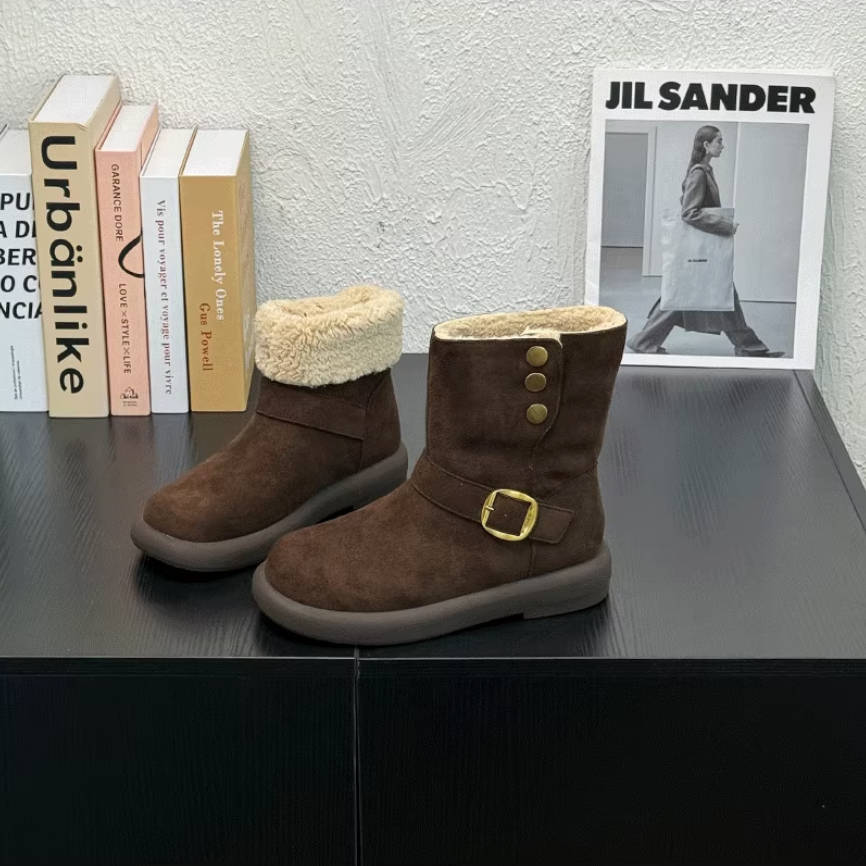 Winter Warm Leather Sueded Thick Sole No-Slip Plush Boots