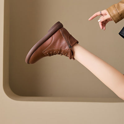 Soft Sole Top Leather Round Toe Zipper Casual Ankle Boots