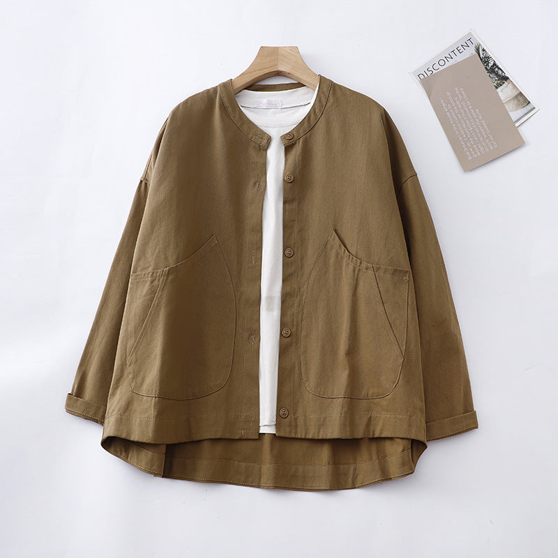 Cotton Solid Color Oversized Long Sleeves Plus Size Top Coat