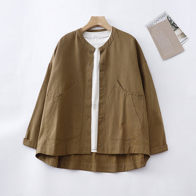 Cotton Solid Color Oversized Long Sleeves Plus Size Top Coat