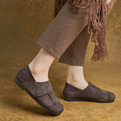 Retro Casual Leather Patchwork Flat Sole Slip-On Shoes