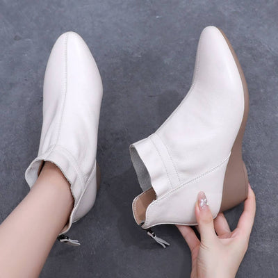 Women Leather Platform Soft Sole No-Slip Zipper Ankle Boots