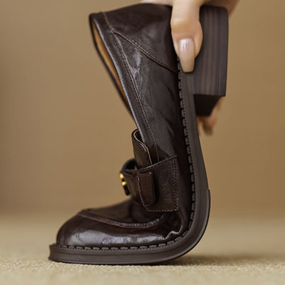 Vintage Sheepskin Leather Camellia Chunky Loafer Shoes