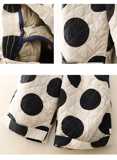 Women Winter Quilted Polka Dot Wide-Leg Cotton Casual Pants