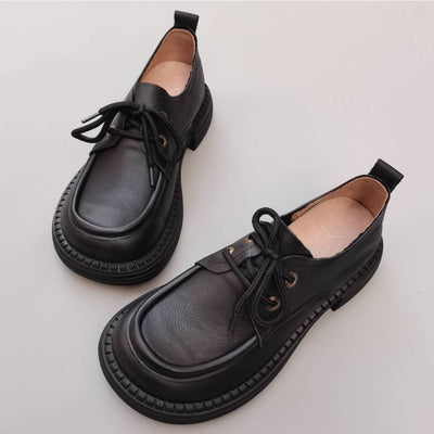 Chaussures rétro à enfiler, en cuir, bout large, semelle souple et épaisse, à lacets.