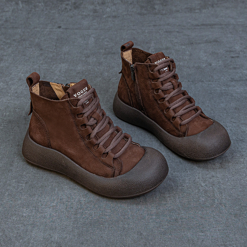 Babakud Retro Top Leather Fashion Patchwork Soft Sole Zipper Boots