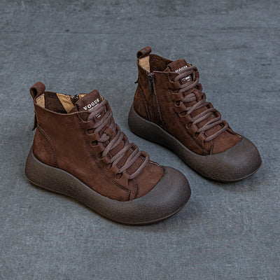 Babakud Retro Top Leather Fashion Patchwork Soft Sole Zipper Boots