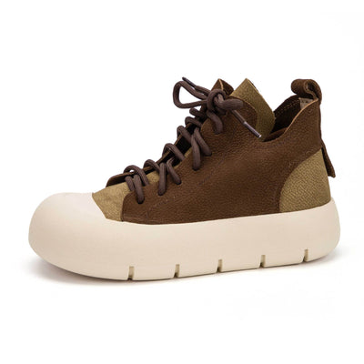 Retro Classic Genuine Leather Platform Patchwork Lace-Up Shoes