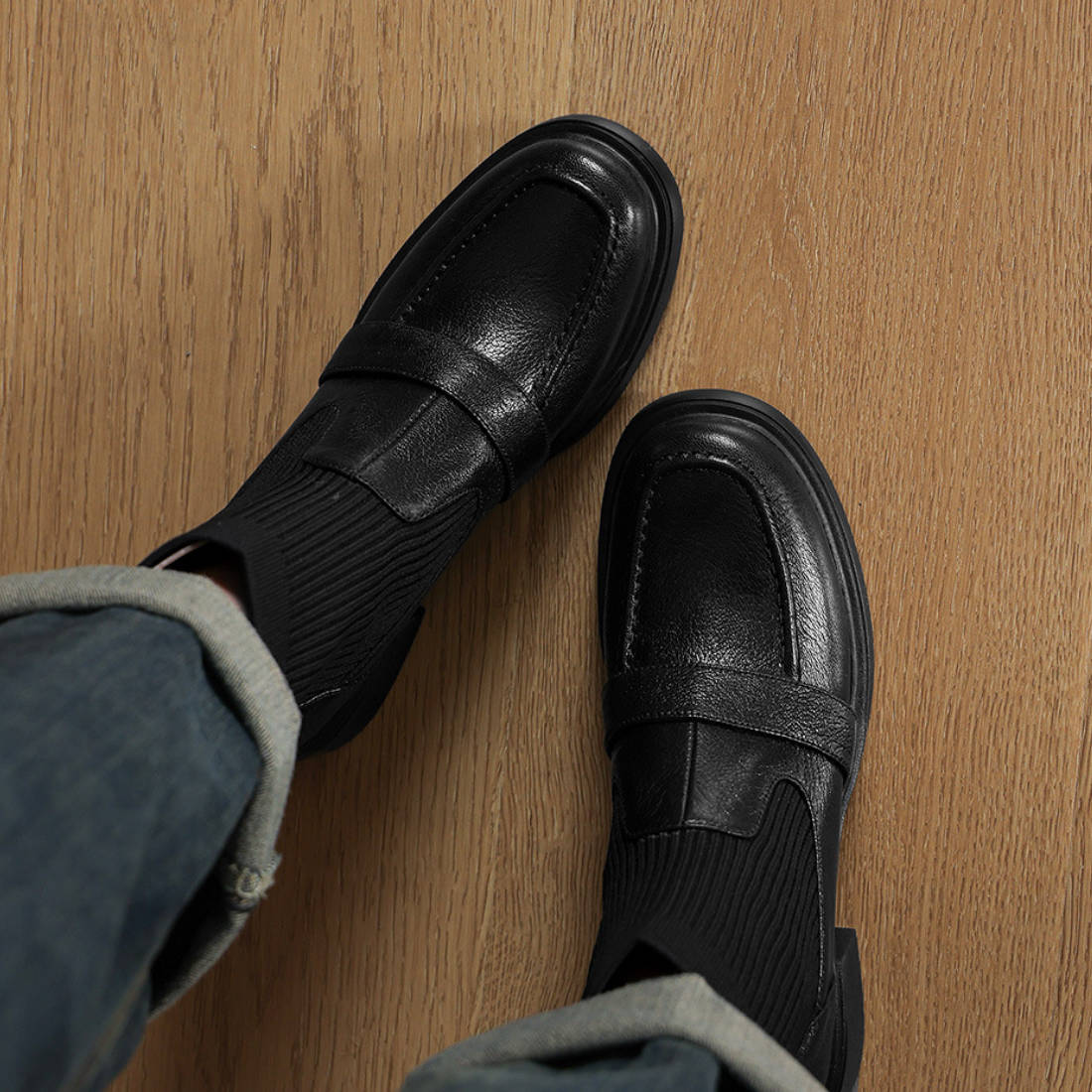 Vintage Sheepskin Leather Casual Striped Socks Boots