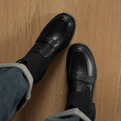 Vintage Sheepskin Leather Casual Striped Socks Boots