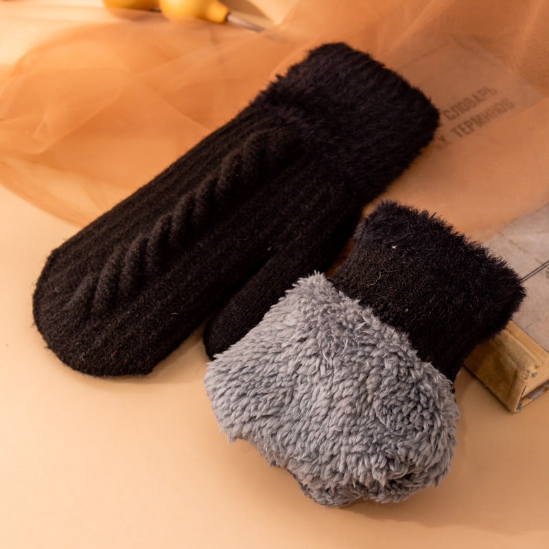 Winter Warm Knitted Patchwork Cotton-In Soft Thick Mittens