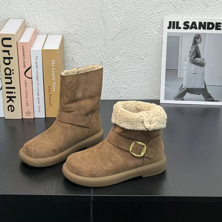 Winter Warm Leather Sueded Thick Sole No-Slip Plush Boots