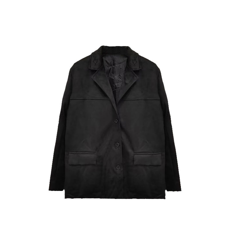 Women Autumn Retro Lapel Chic Solid Color Sueded Blazer