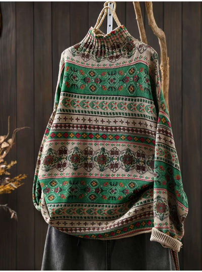 Winter Cotton Warm High Neck Printed Loose Plus Size Sweater