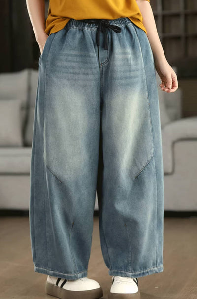 Vaqueros retro de invierno lavados, gruesos y afelpados, informales, con cordones