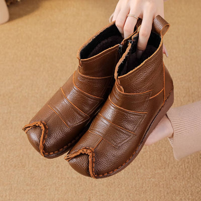Winter Top Leather Soft Sole Patchwork Zipper Ankle Boots