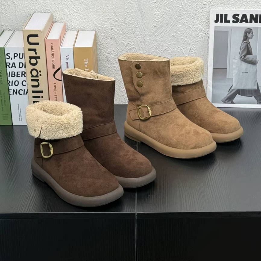 Winter Warm Leather Sueded Thick Sole No-Slip Plush Boots