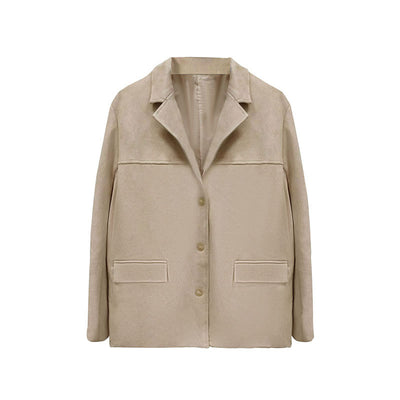 Women Autumn Retro Lapel Chic Solid Color Sueded Blazer