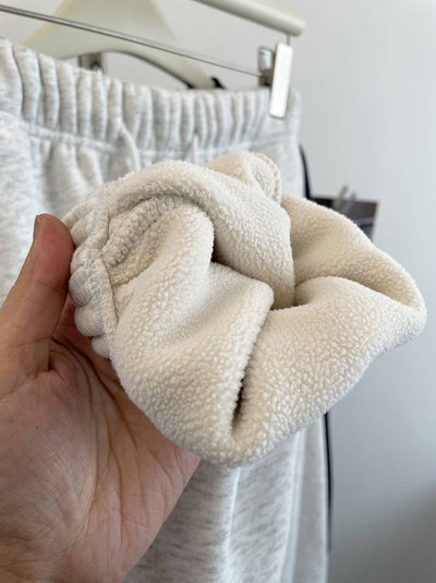 Autumn Winter Cotton Warm Elastic Waist Lace-Up Fleece-Lined Pants