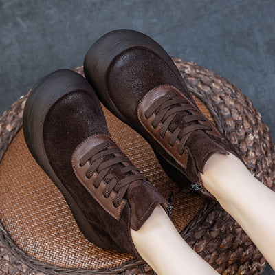 Winter Retro Leather Patchwork Soft Sole Round Toe Zipper Boots