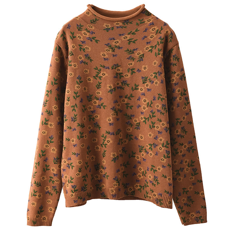 Women Winter Vintage Floral Knit Casual Pullover Sweater