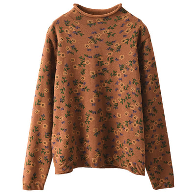 Women Winter Vintage Floral Knit Casual Pullover Sweater