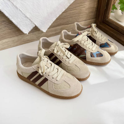 Retro Leather Sueded Patchwork Round Toe Casual Sneakers