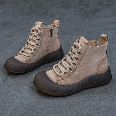 Babakud Retro Top Leather Fashion Patchwork Soft Sole Zipper Boots
