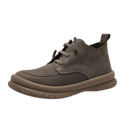 Genuine Leather Retro Autumn Flat Sole Slip-On Ankle Boots