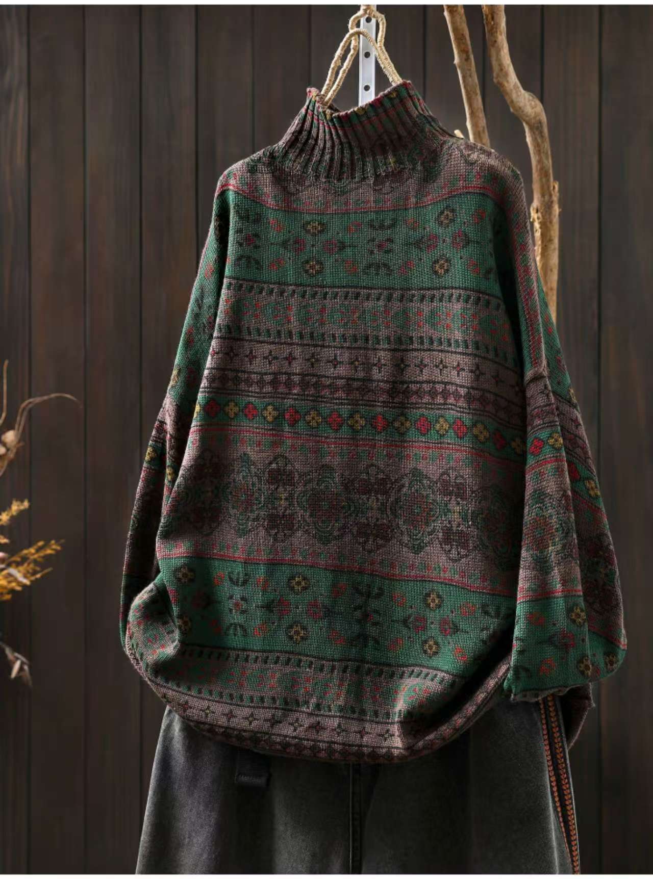 Winter Cotton Warm High Neck Printed Loose Plus Size Sweater