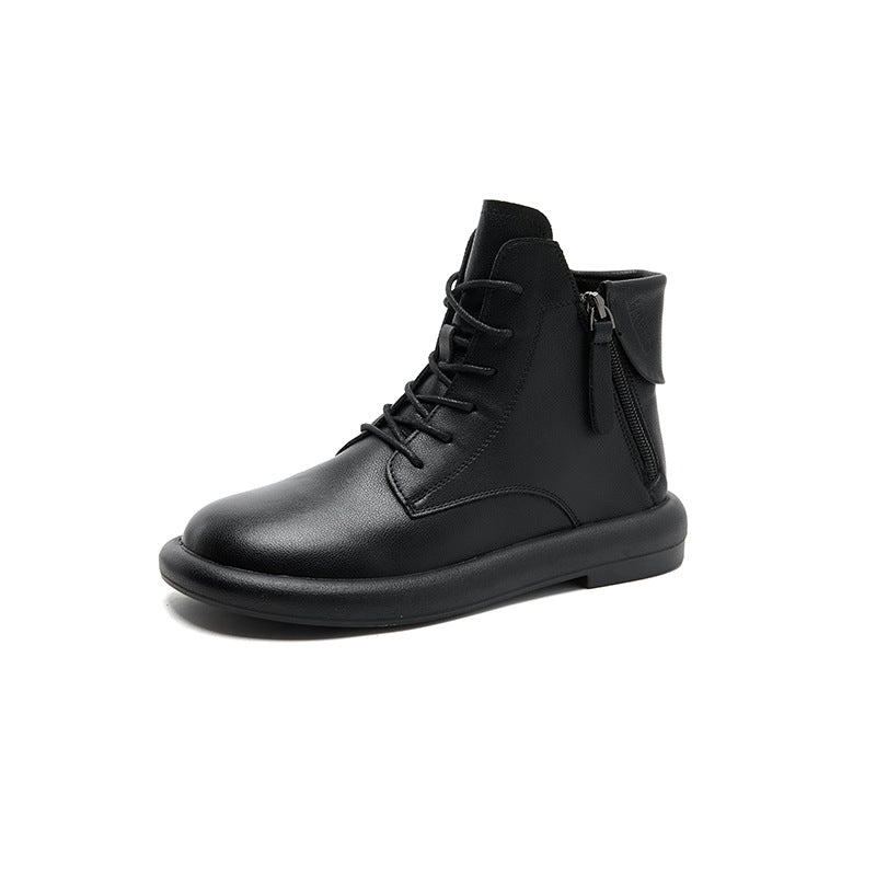 Soft Sole Top Leather Round Toe Zipper Casual Ankle Boots