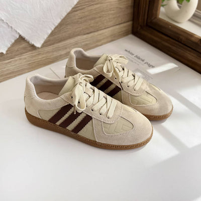 Retro Leather Sueded Patchwork Round Toe Casual Sneakers