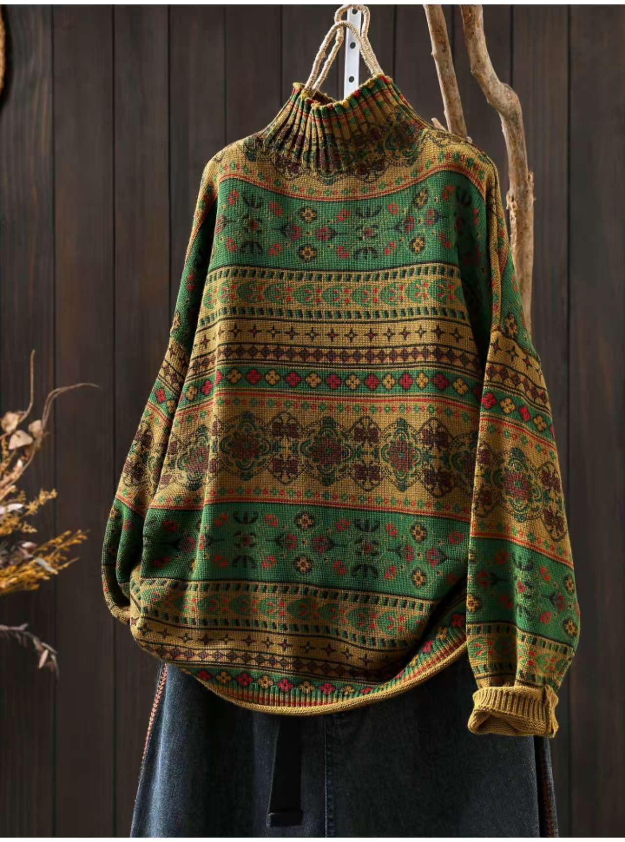 Winter Cotton Warm High Neck Printed Loose Plus Size Sweater