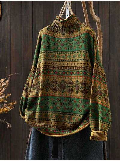 Winter Cotton Warm High Neck Printed Loose Plus Size Sweater