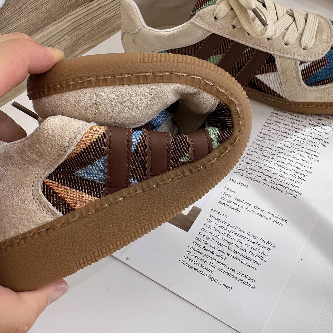 Retro Leather Sueded Patchwork Round Toe Casual Sneakers