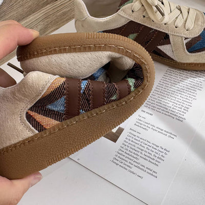 Retro Leather Sueded Patchwork Round Toe Casual Sneakers