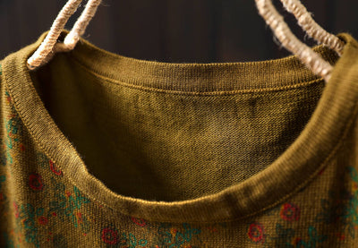 Retro Cotton Round Neck Floral Printed Loose Long Sleeves Dress