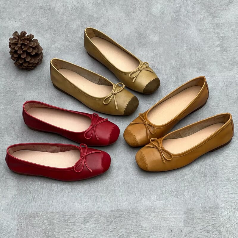 2024 Spring Handmade Leather Square Toe Ballet Flat